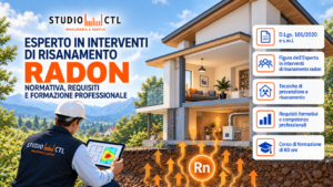 Esperto in interventi di risanamento radon durante la valutazione di un edificio con presenza di gas radon nel terreno